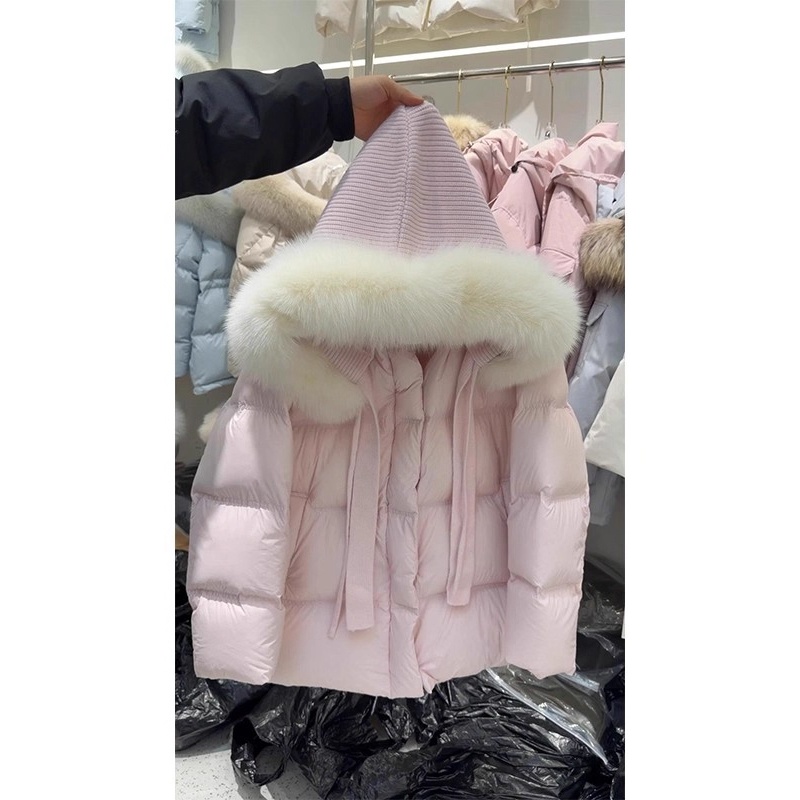 韩系时尚粉色毛绒绒连帽棉服女款秋冬季2025新款加厚保暖棉衣外套