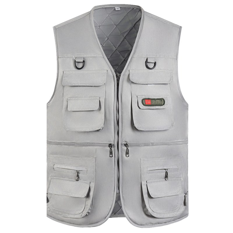 秋冬男士羊羔绒棉马甲多口袋钓鱼加棉摄影户外工装马夹保暖背心男