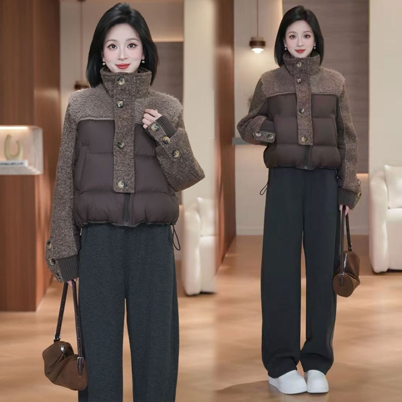 羊羔毛拼绒棉服短外套女2025冬季新款时髦洋气小个子短款加厚棉袄