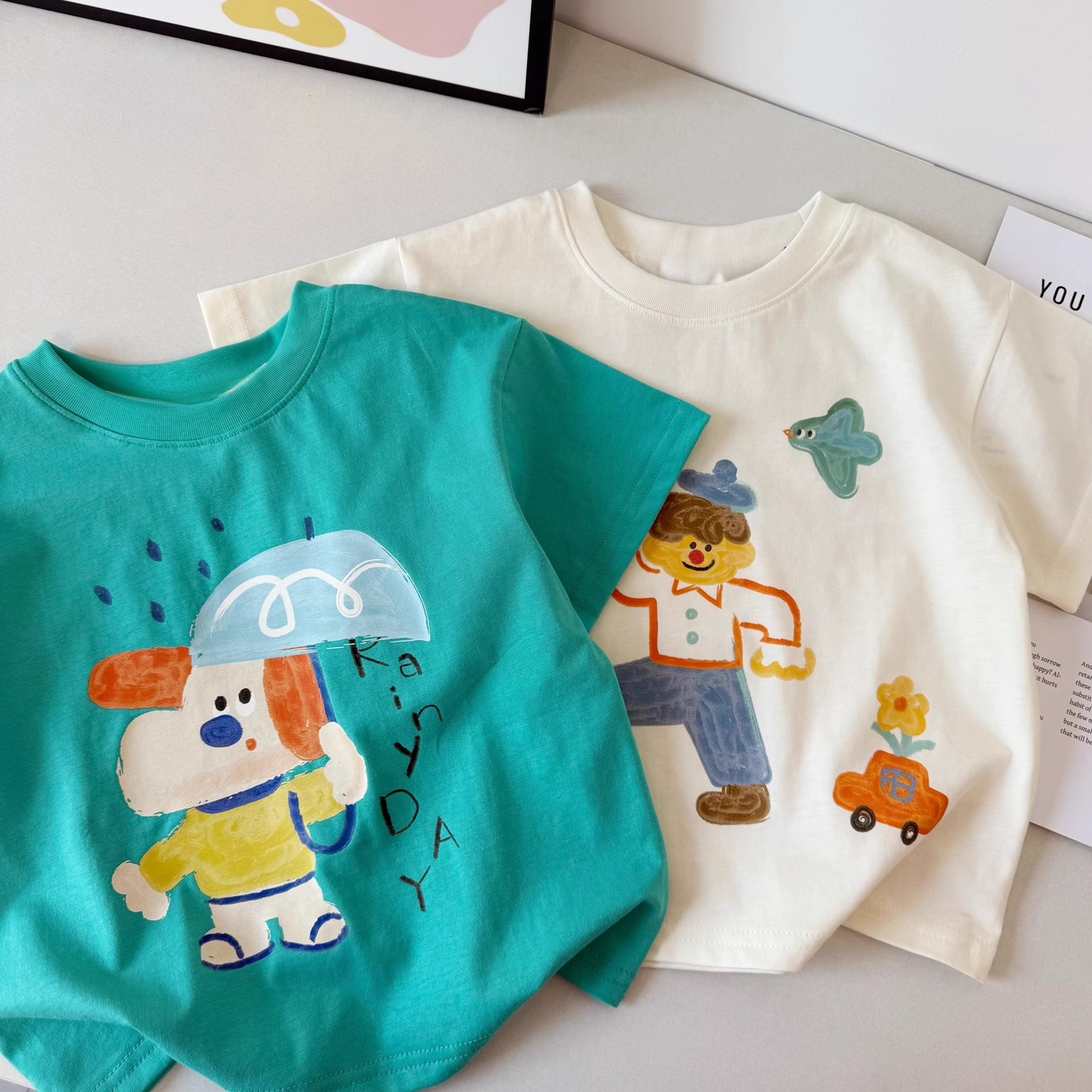 儿童夏季短袖T恤衫~男童宝宝全棉可爱卡通圆领套头半袖上衣潮童装
