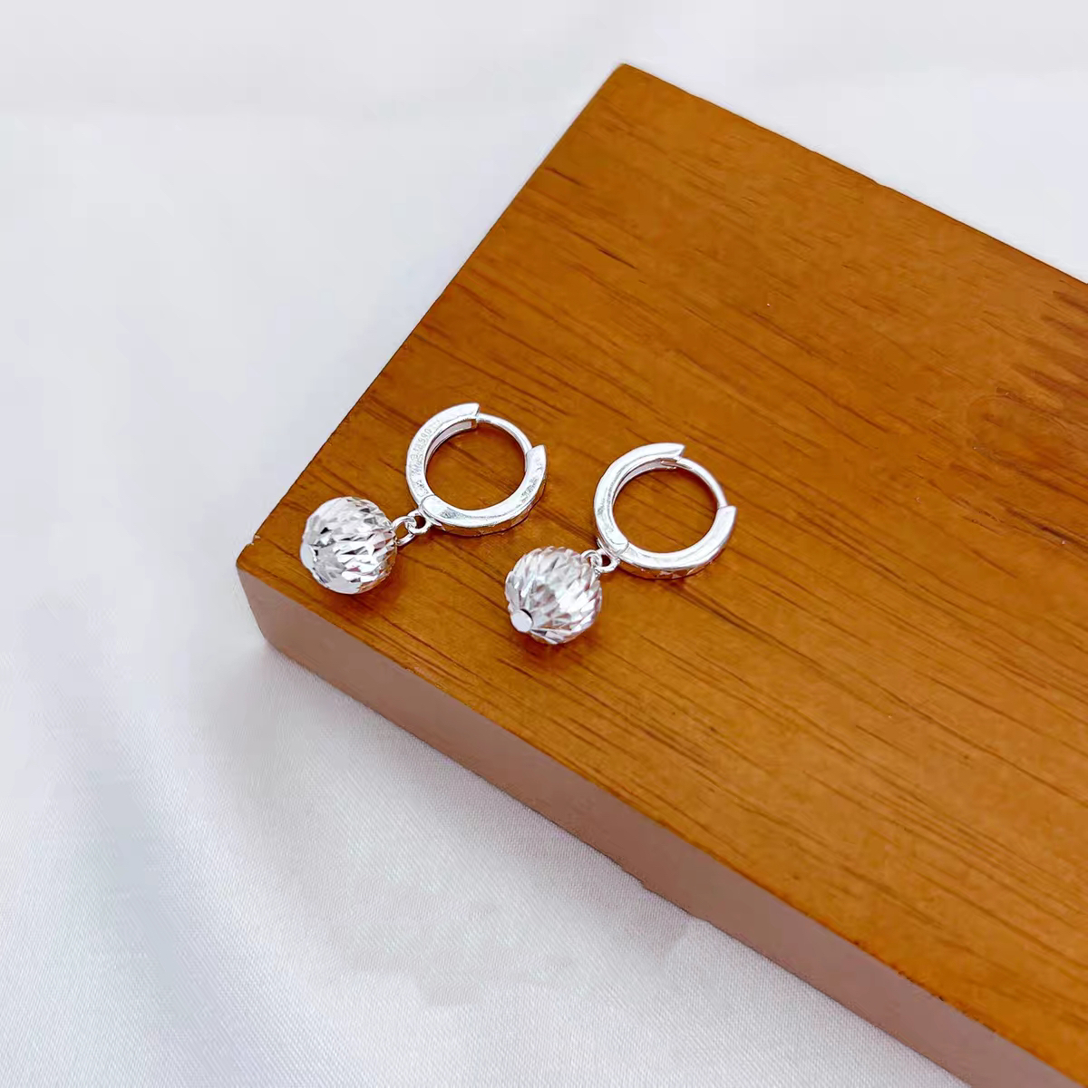 足银耳饰 足银有求必应车花耳扣