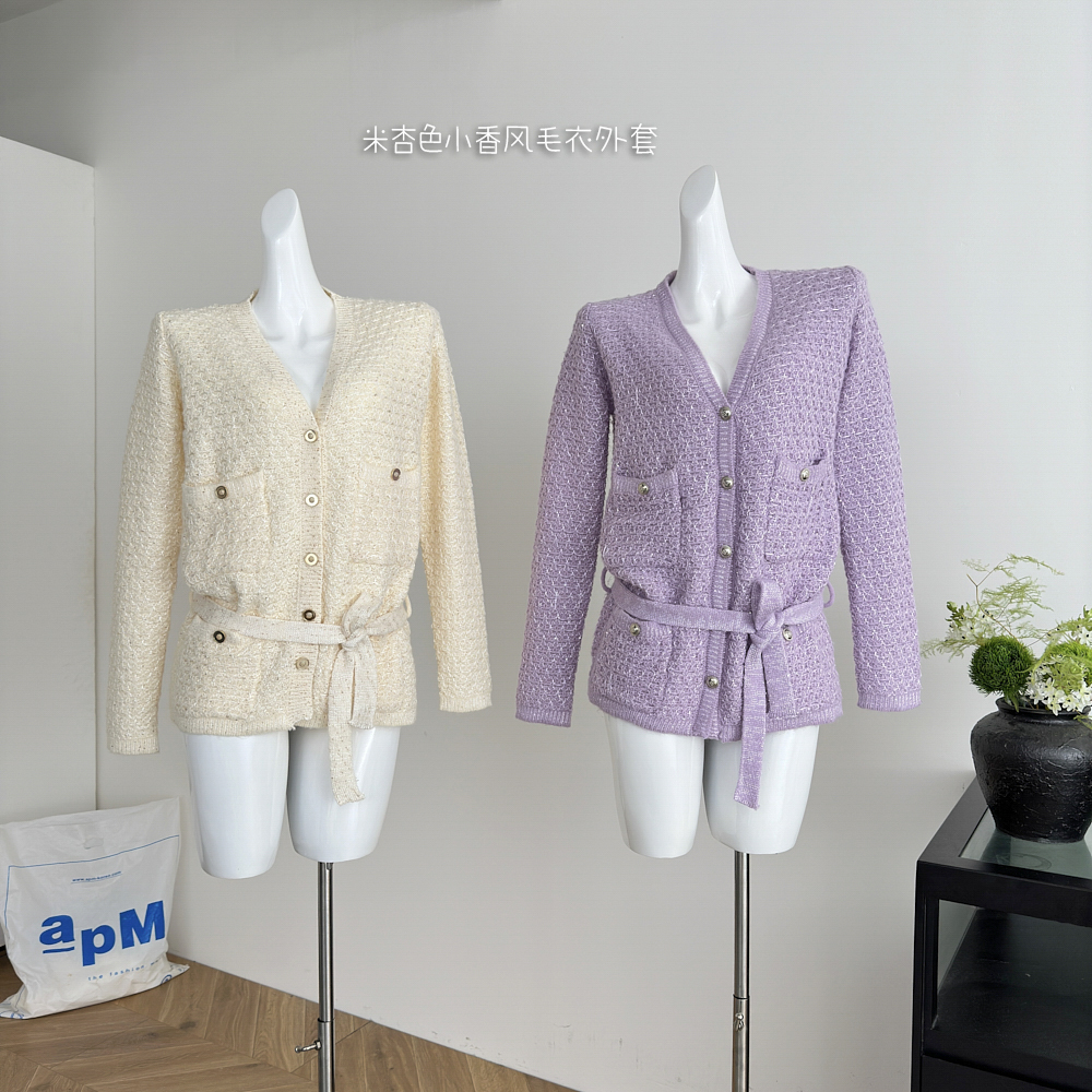 YOLI 张宥利"爱丁堡秋天"米杏色小香风毛衣外套女秋百搭针织开衫