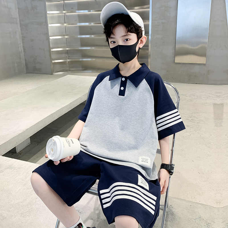 男童夏装短袖polo衫套装2025新款韩版中大童男孩夏季酷帅两件套潮