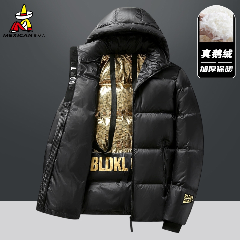 Mexican/稻草人高档羽绒服黑金冬季新款鹅绒连帽男女同款加厚外套