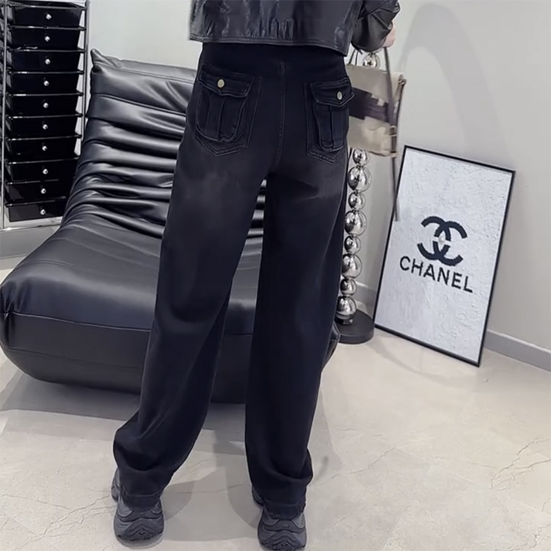 2025秋季新款牛仔裤女大码显瘦窄版直筒拖地裤遮肉时尚减龄阔腿裤