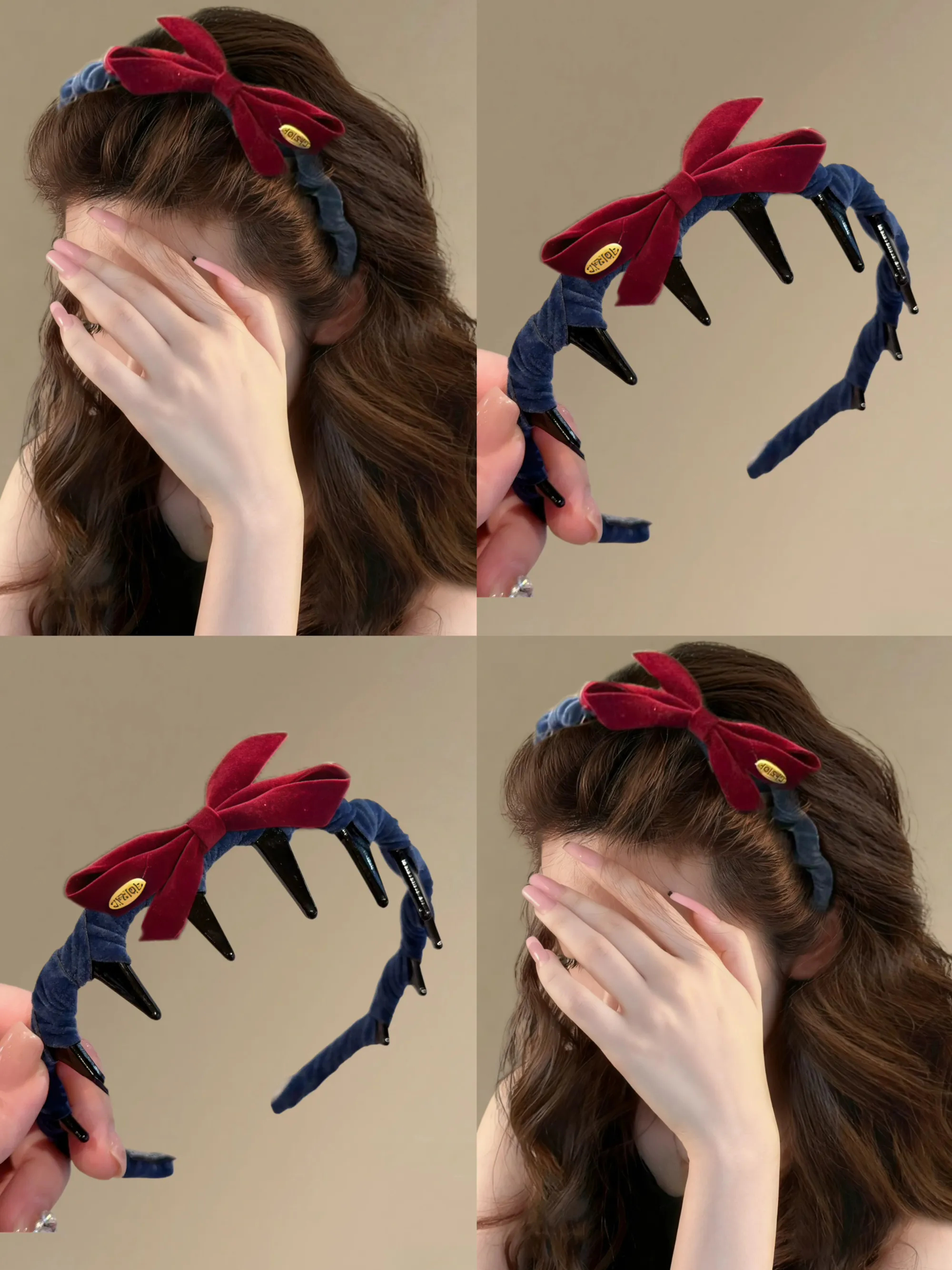 秋冬植绒蝴蝶结带齿发箍女增高颅顶洗脸头箍发卡头饰发饰日常外戴