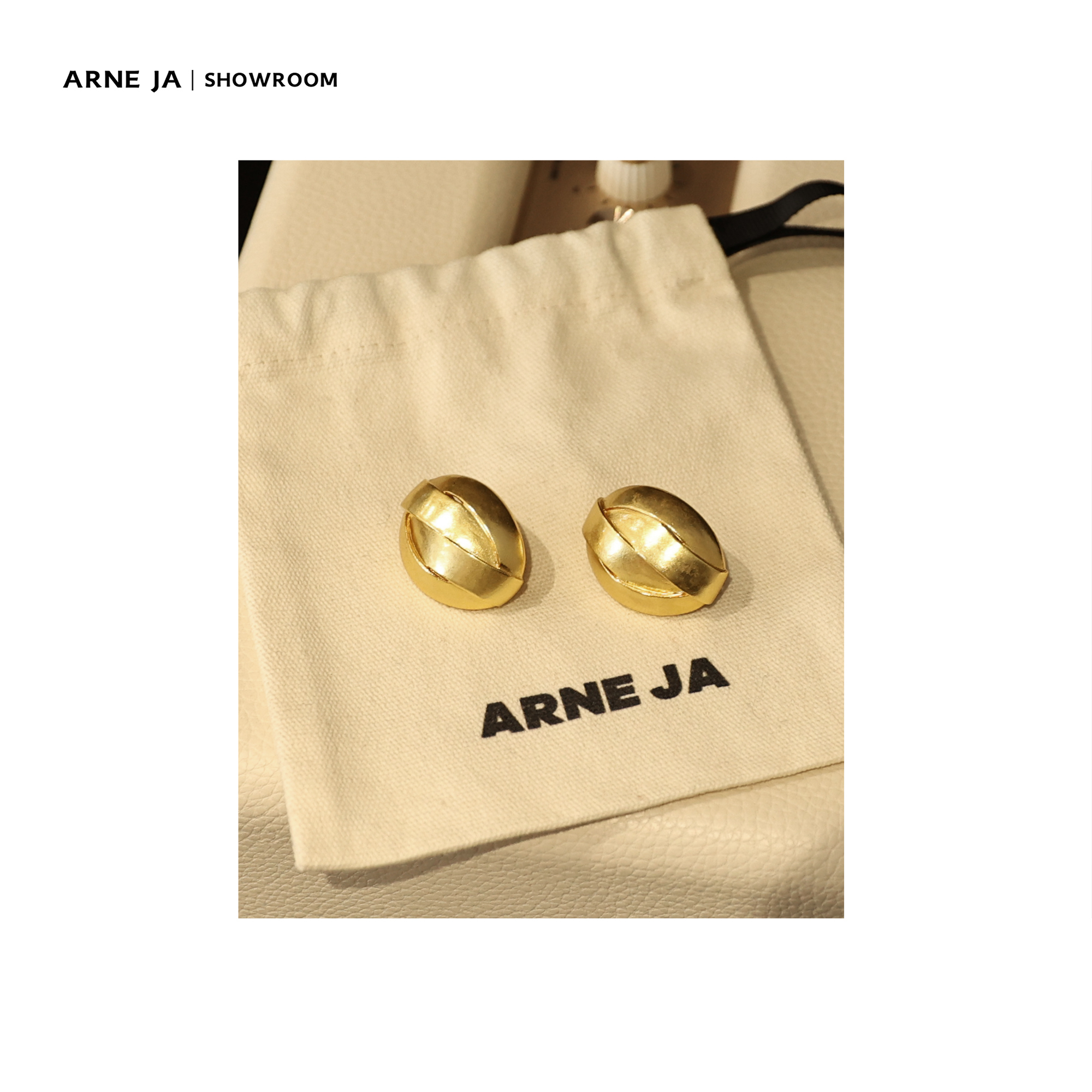 黄铜耳饰 ARNE JA｜ 轻奢几何解构金属编织哑光镀金高级感气质耳饰