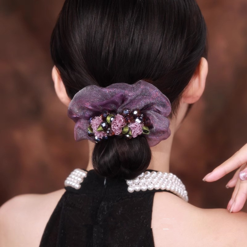 紫藤花大肠发圈时尚欧根纱扎发皮筋高弹力皮套头绳头花发饰