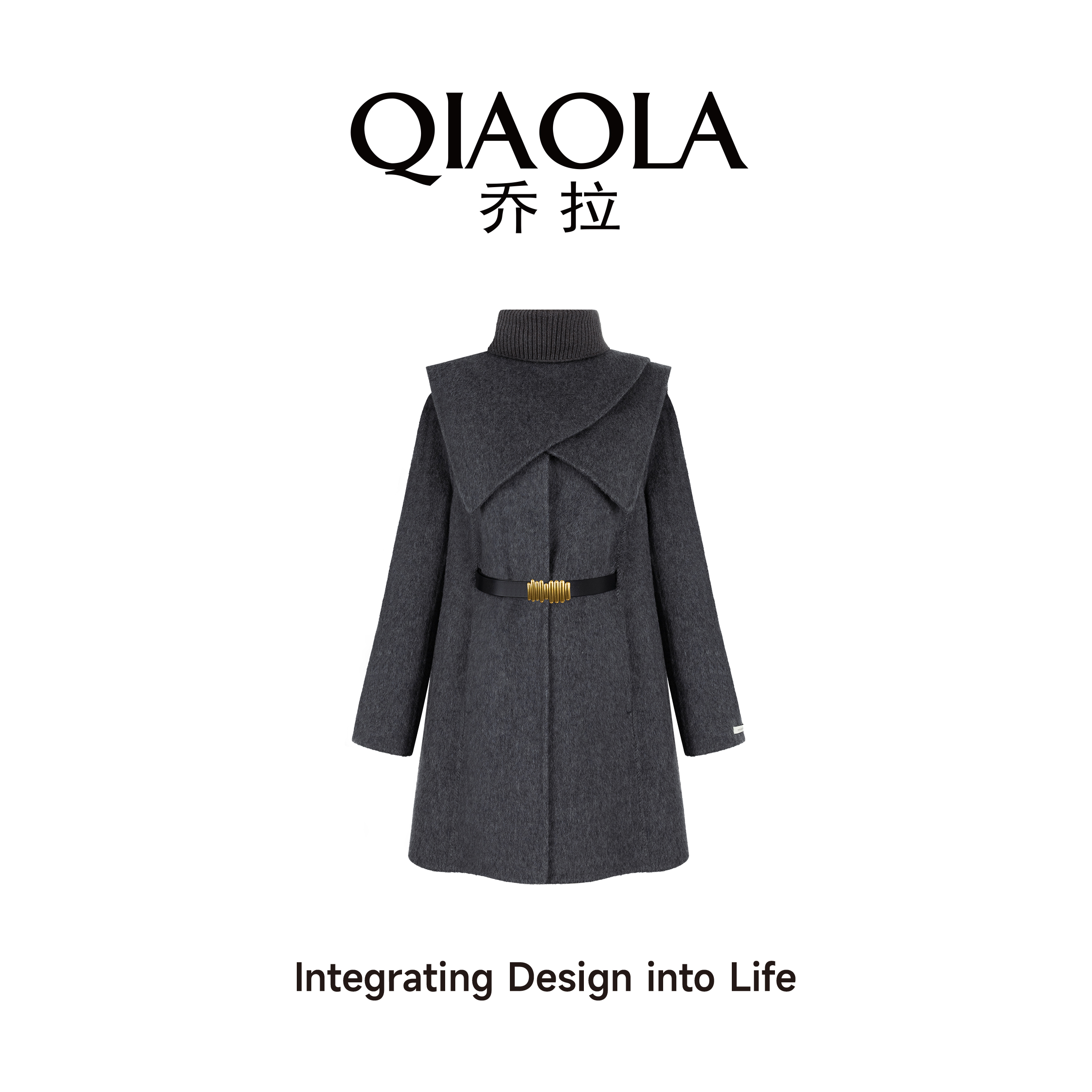 QIAOLA/乔拉【暮光围城】秋冬季双面绵羊毛毛呢披肩设计师套预售