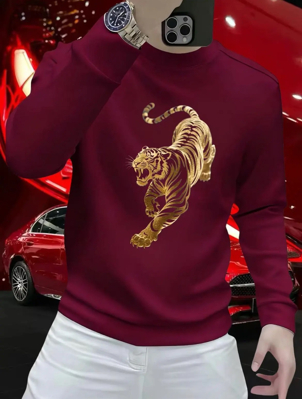 秋冬打底衫男加绒潮牌印花男士卫衣秋冬季时尚圆领休闲百搭上衣潮