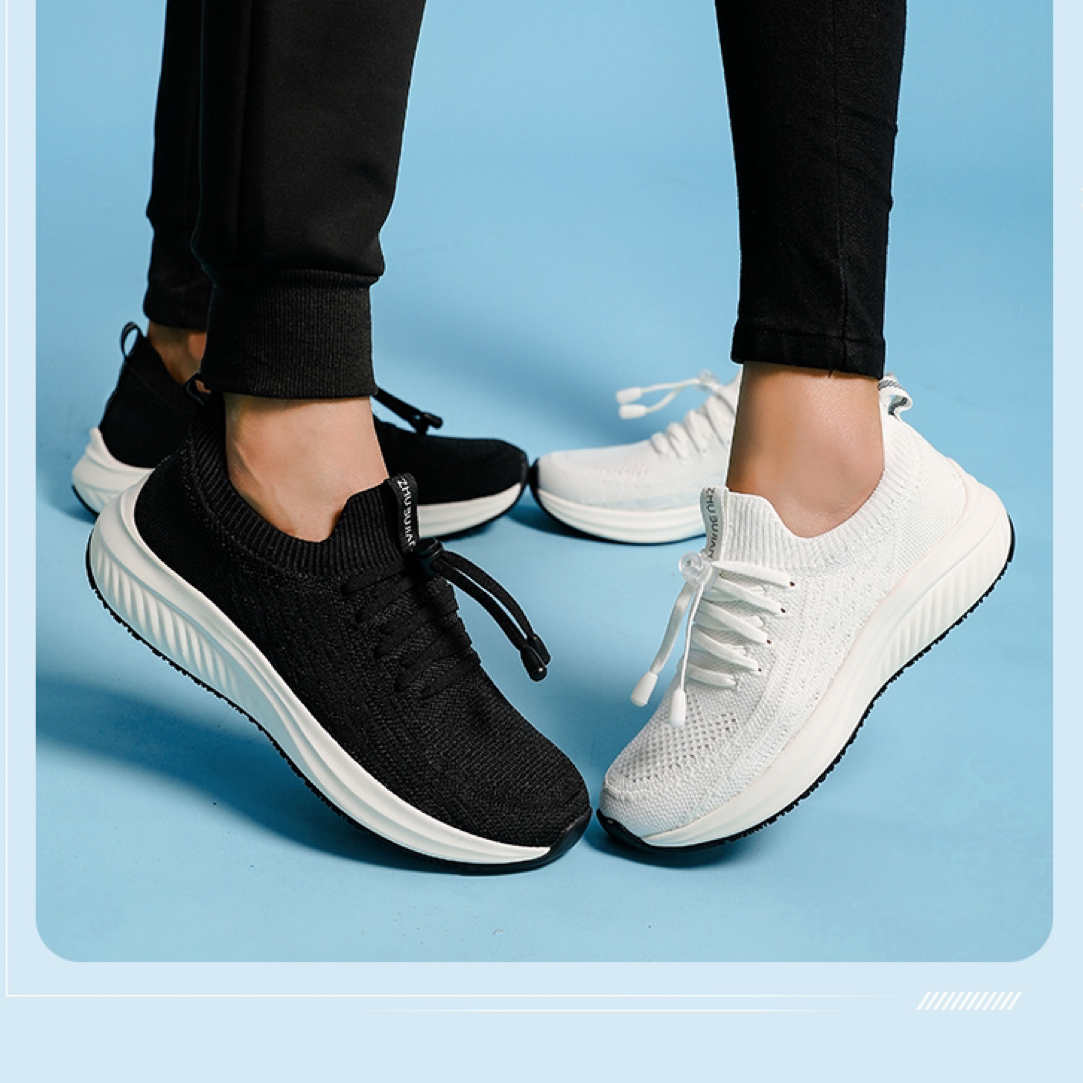 逐步健·渔丝元气能量鞋（白黑色）舒适夏季透气软底防滑网面跑步