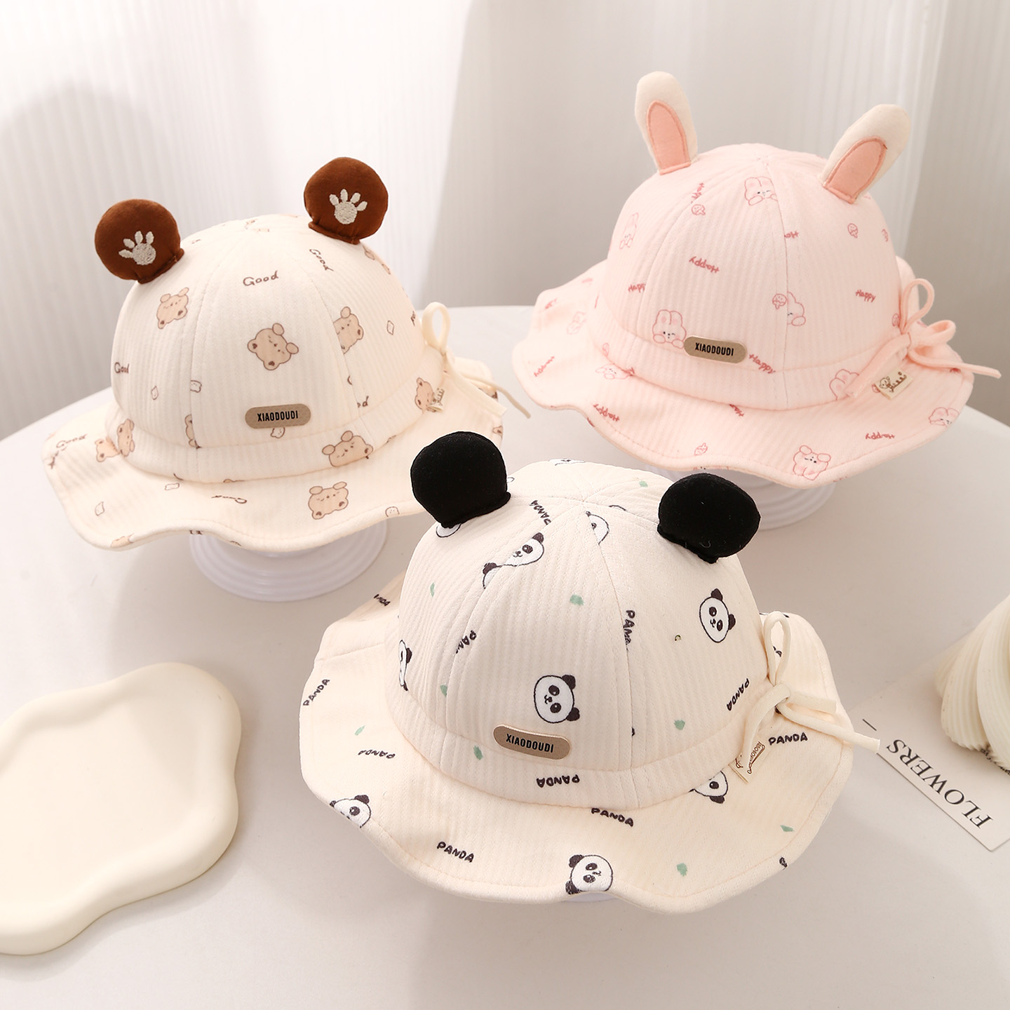 婴儿帽子春秋款新生婴幼儿宝宝渔夫帽小月龄遮阳帽可调节盆帽可爱