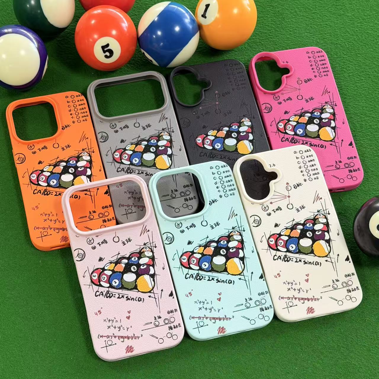 涂鸦台球适用于苹果14手机壳iPhone15/11皮纹壳13软防摔17/16pro