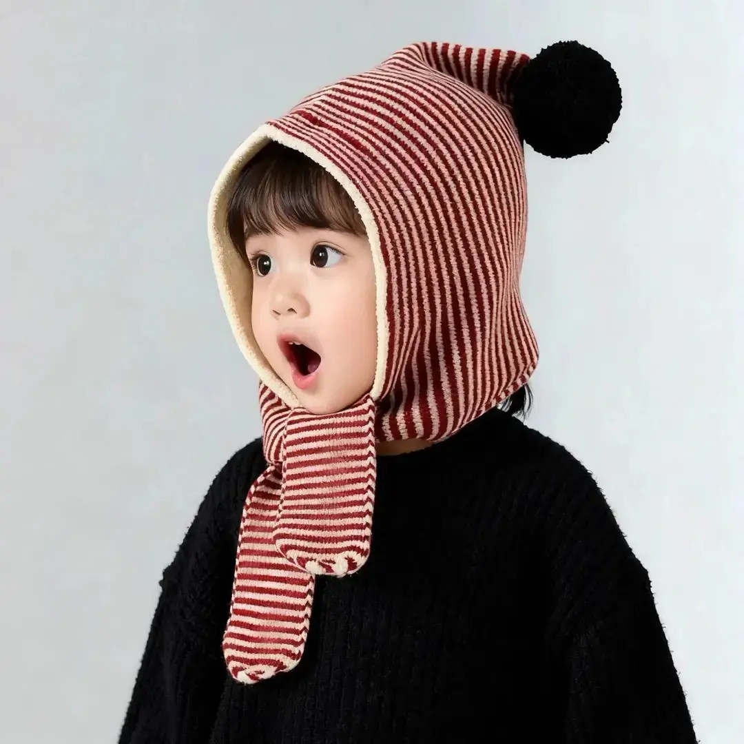 【帽子围巾一体帽】秋冬季男女童针织毛线帽护耳帽宝宝保暖帽收纳盒