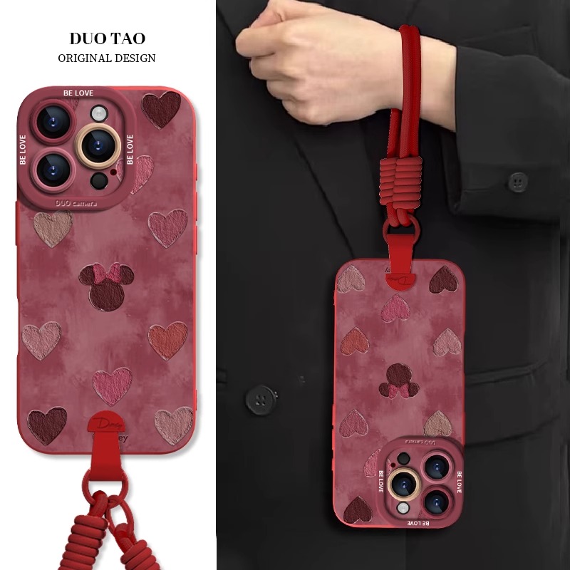 爱心米妮适用苹果16promax手机壳挂绳一体iPhone 17Pro保护壳15