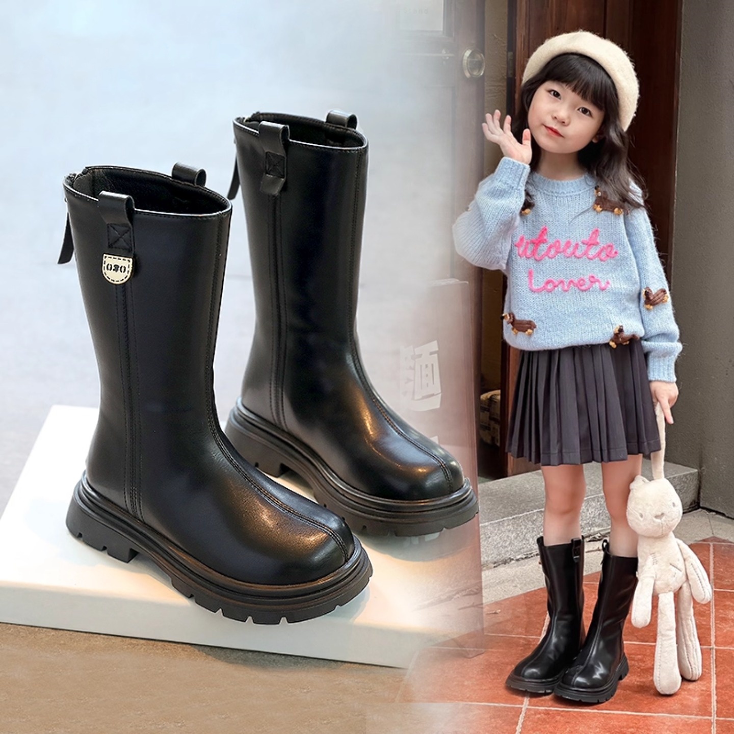 女童靴子2025秋冬新款女孩高筒靴儿童加绒长靴公主鞋子