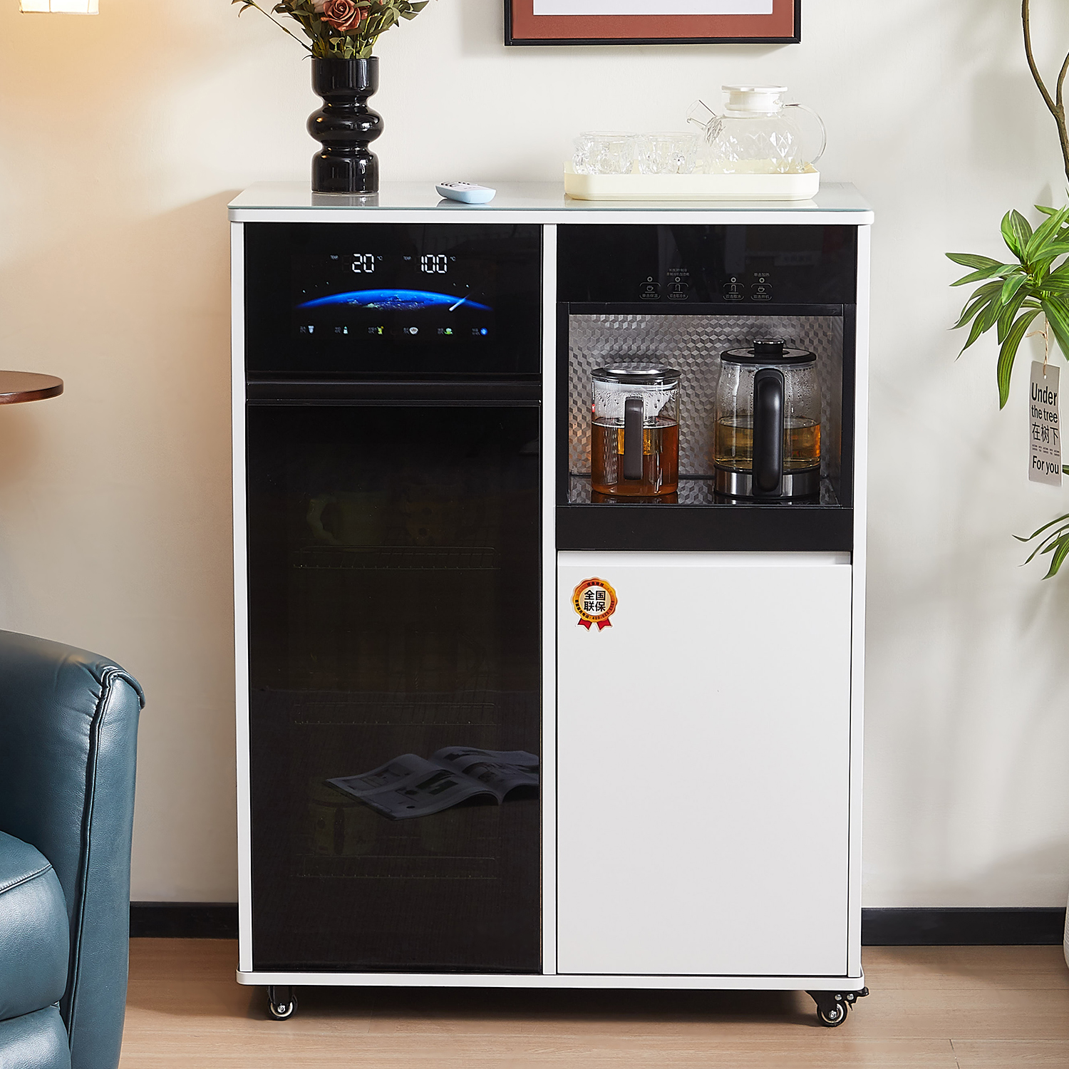 高端智能移动茶吧机嵌入式一体饮水机转轮可拆卸客厅家用茶水柜