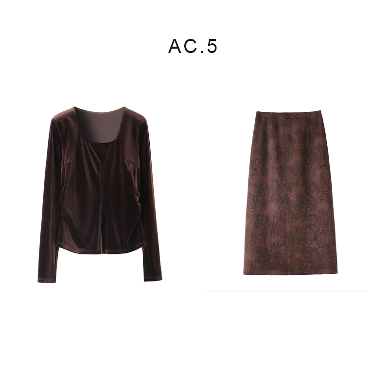 (现现款)显瘦法式日常高腰时尚上衣半身裙套装Jinlin-“咖调女人”