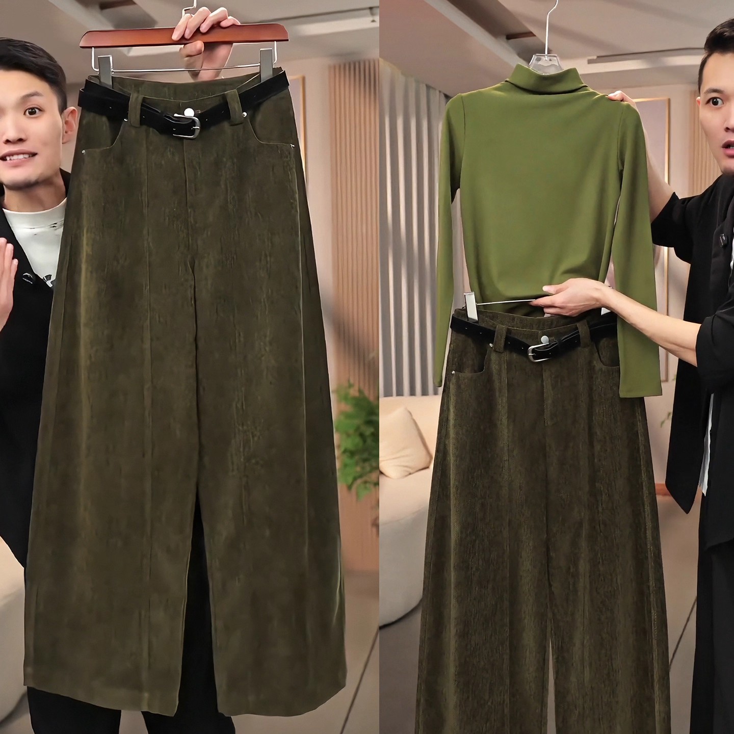 拉夏贝尔加绒加厚雪尼尔弯刀裤女秋冬2025新款复古时尚直筒阔腿裤