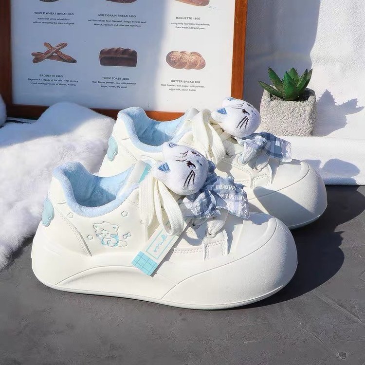 2025新款秋冬季猫咪蝴蝶结小白鞋女加绒百搭休闲运动板鞋保暖棉鞋