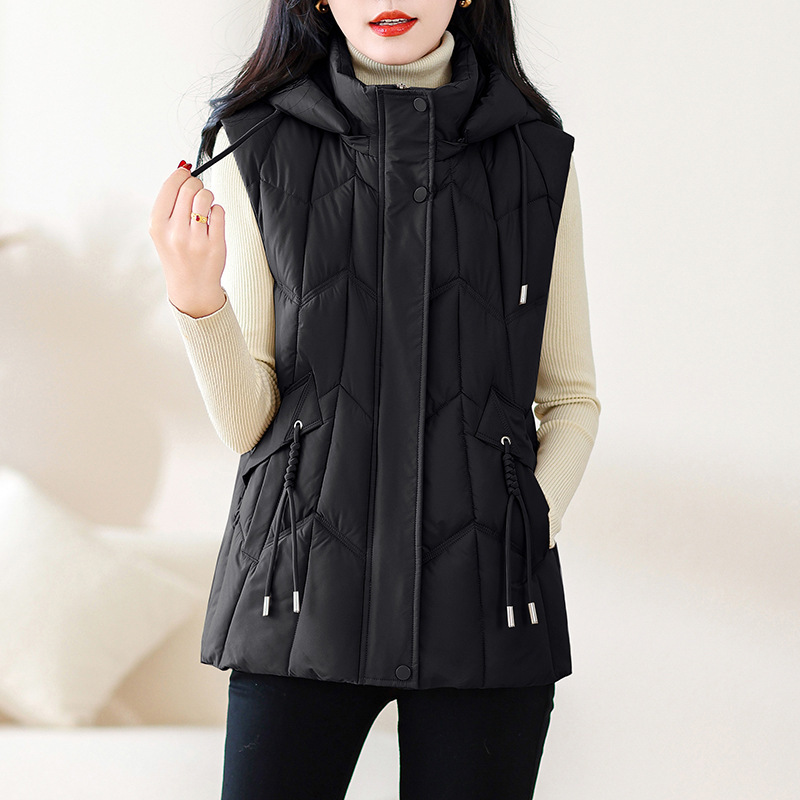 羽绒棉马甲女2024秋冬新款修身短款马夹可拆卸帽韩版坎肩背心外套