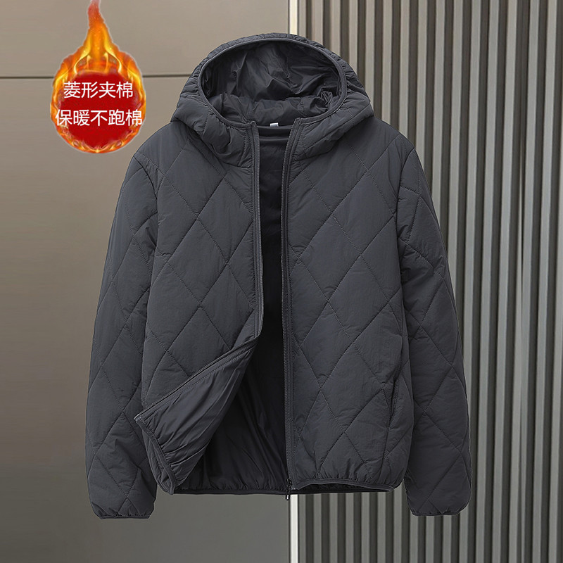 秋冬轻薄棉衣男时尚百搭保暖新款小棉袄爸爸休闲连帽大码棉服外套