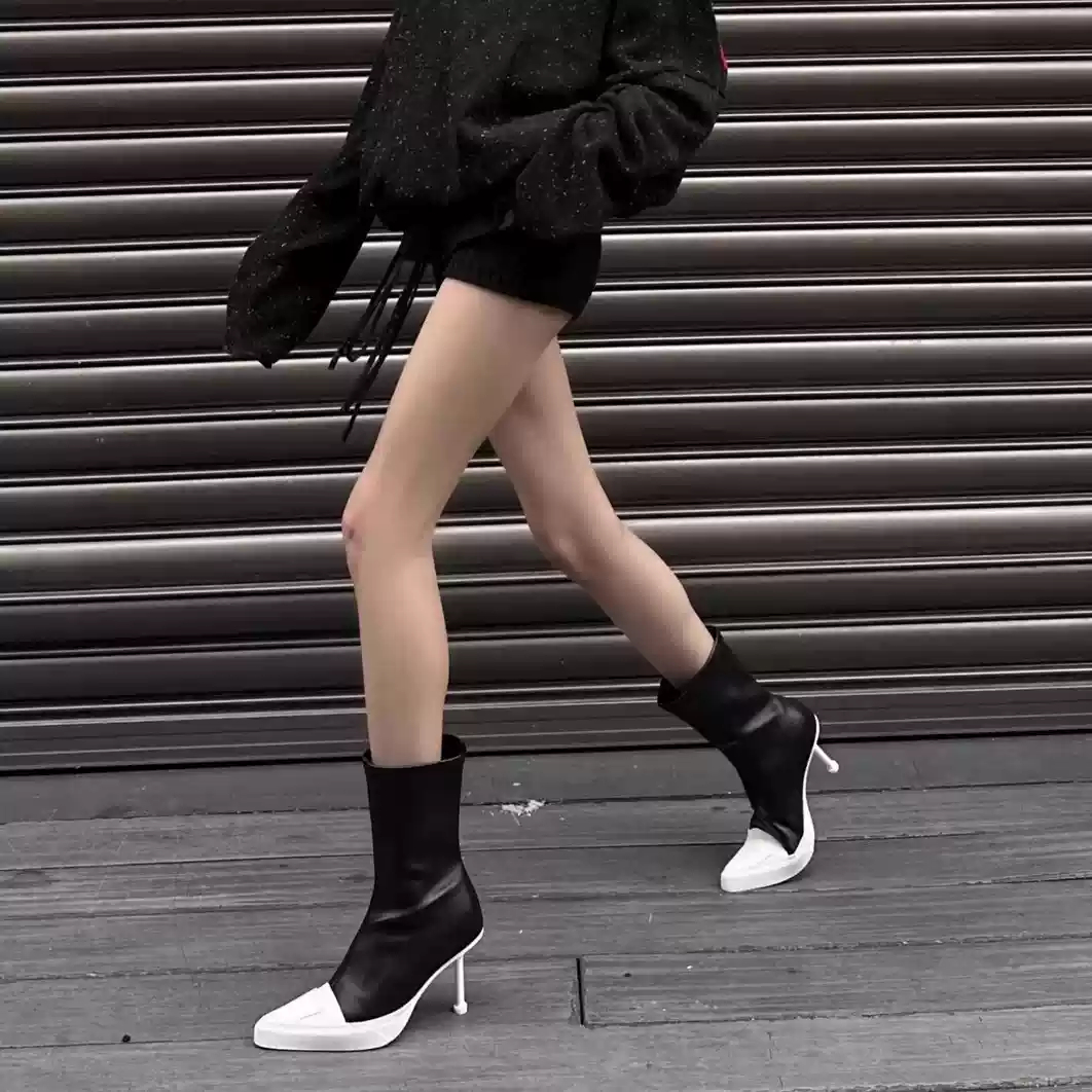 小众设计细高跟显瘦弹力靴2025秋冬新款尖头时尚辣妹瘦瘦靴皮靴女