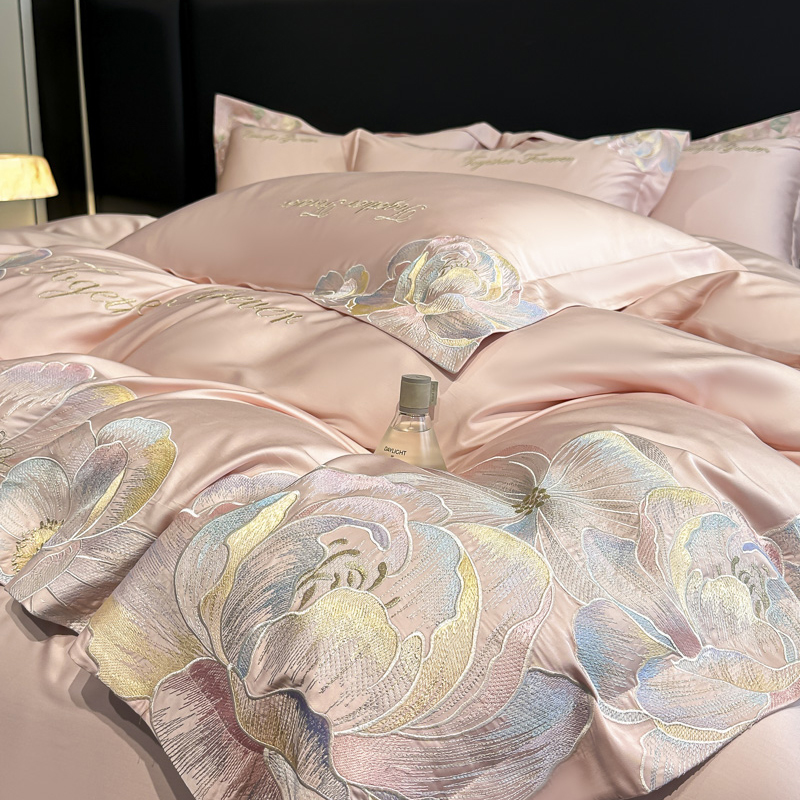 富安娜尚系列高档轻奢100%棉A类全棉刺绣四件套床品被套床上用品