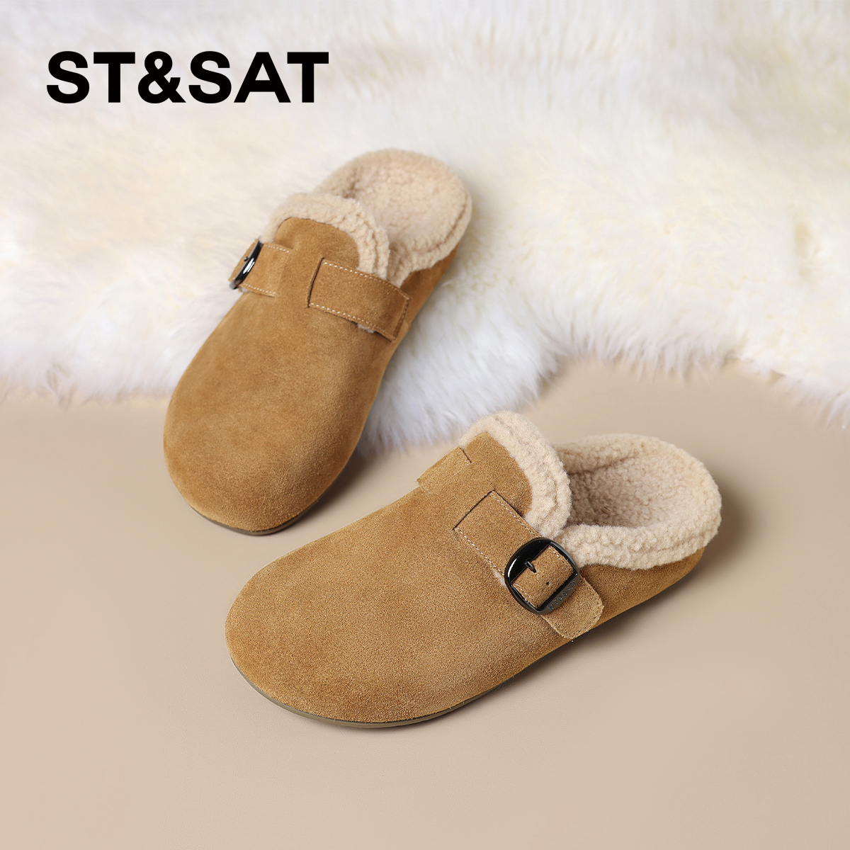 星期六加绒厚底勃肯鞋女冬季2025爆款软底保暖雪地靴一脚蹬毛毛鞋