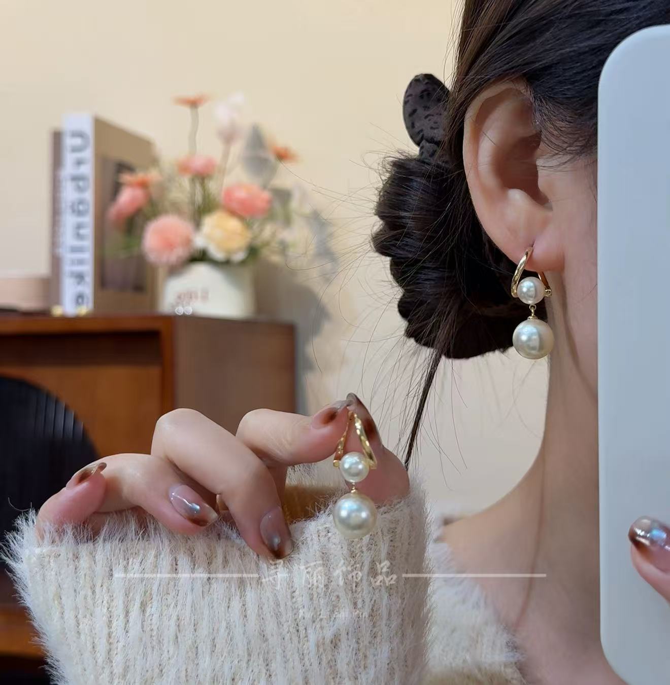 【寻丽】2026秋冬轻奢温柔立体双珠耳环