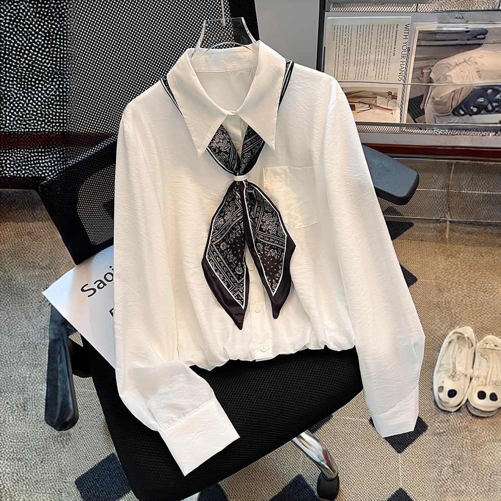 贵芙雅白色长袖衬衫女士2025秋季新款polo领上衣女士宽松气质小衫