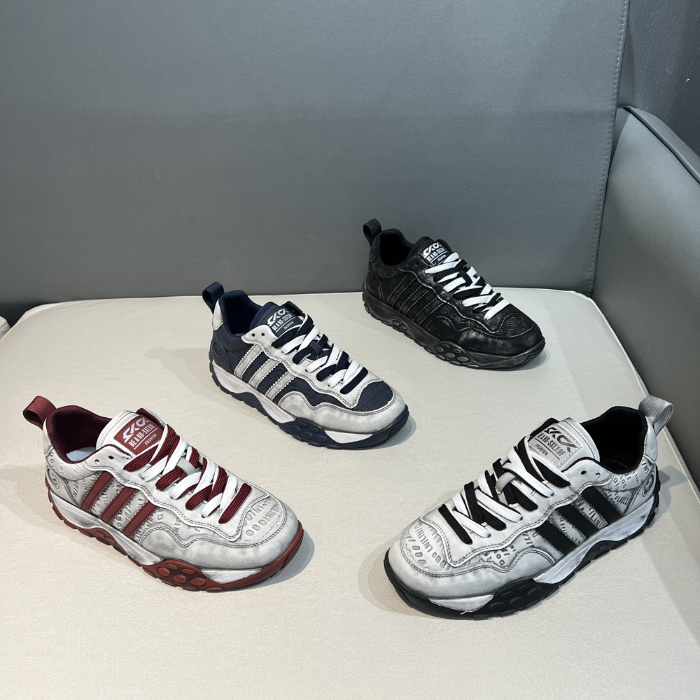 潮牌条纹休闲鞋时尚擦色做旧脏脏鞋软底软面舒适百搭男士休闲鞋秋