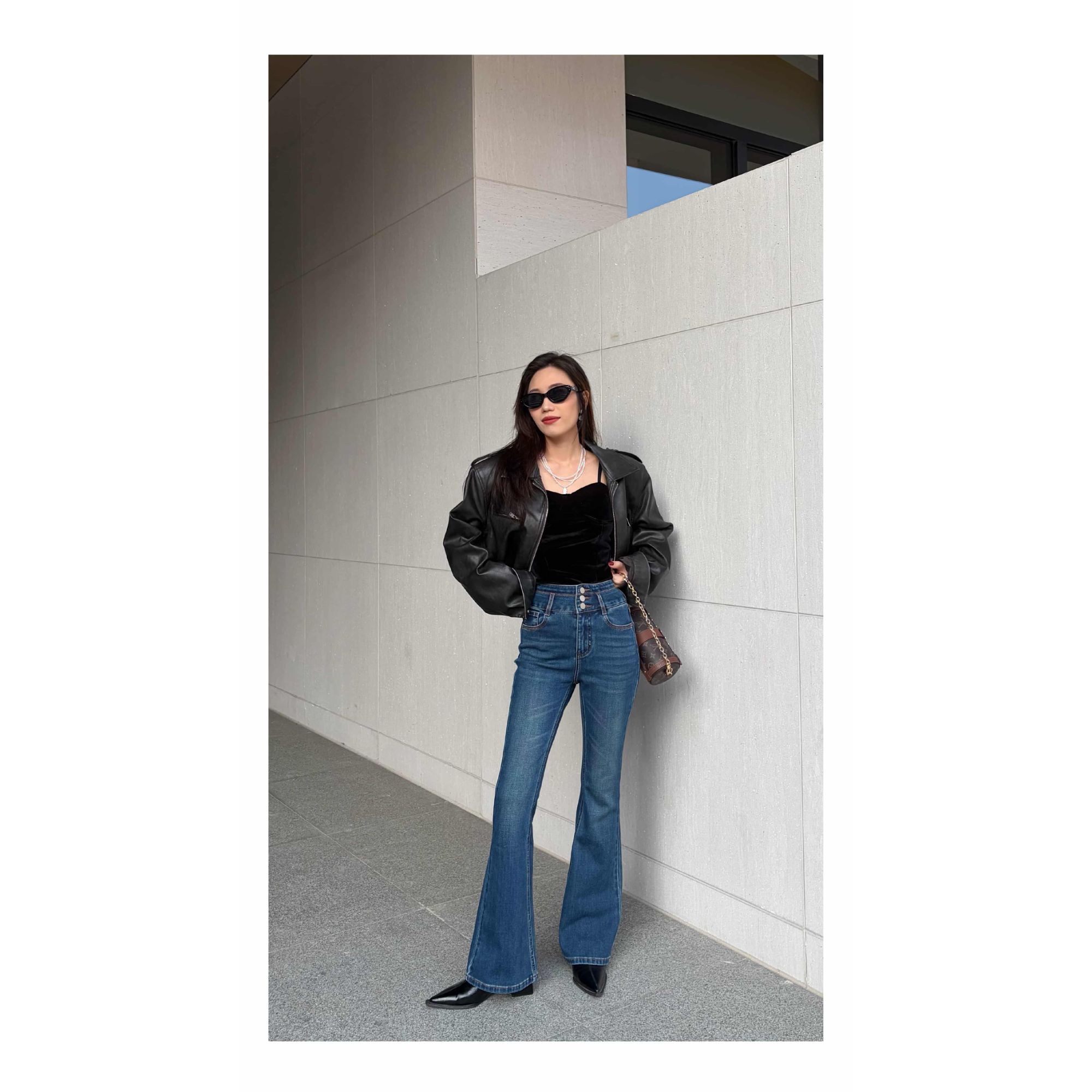 ADI爱典 高腰紧身微喇 牛仔裤喇叭裤提臀修身高弹磨毛加绒冬季