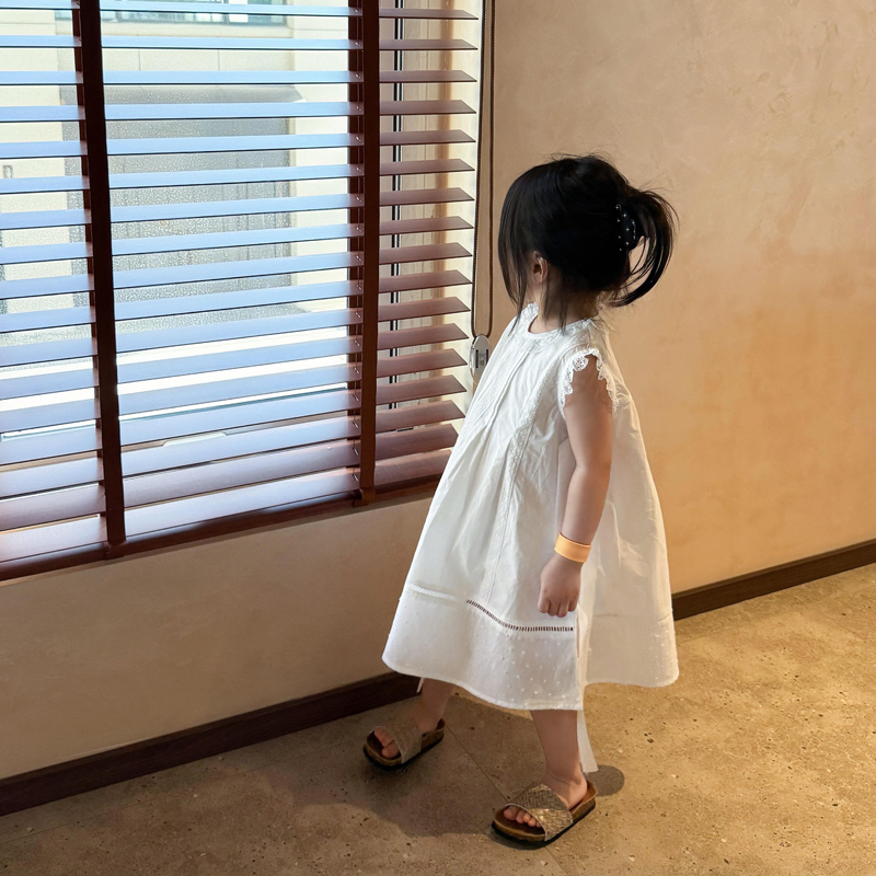 女童连衣裙透气裙子夏装2025新款女孩法式气质拼接花边背心公主裙