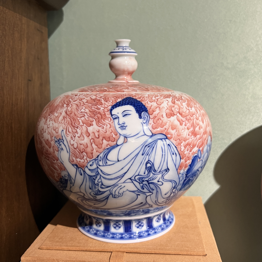 燕鸿开物斗战胜佛战如来茶叶罐纯手工手绘高端陶瓷收藏送礼