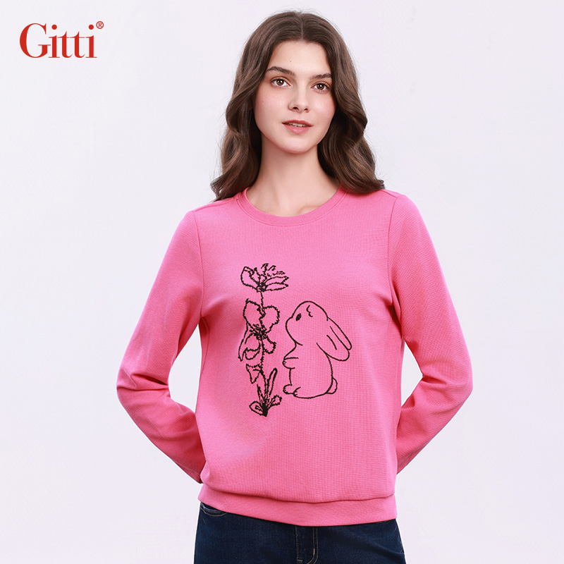 吉蒂GITTI卫衣女2025冬季新款绣花宽松休闲圆领套头衫上衣G255273