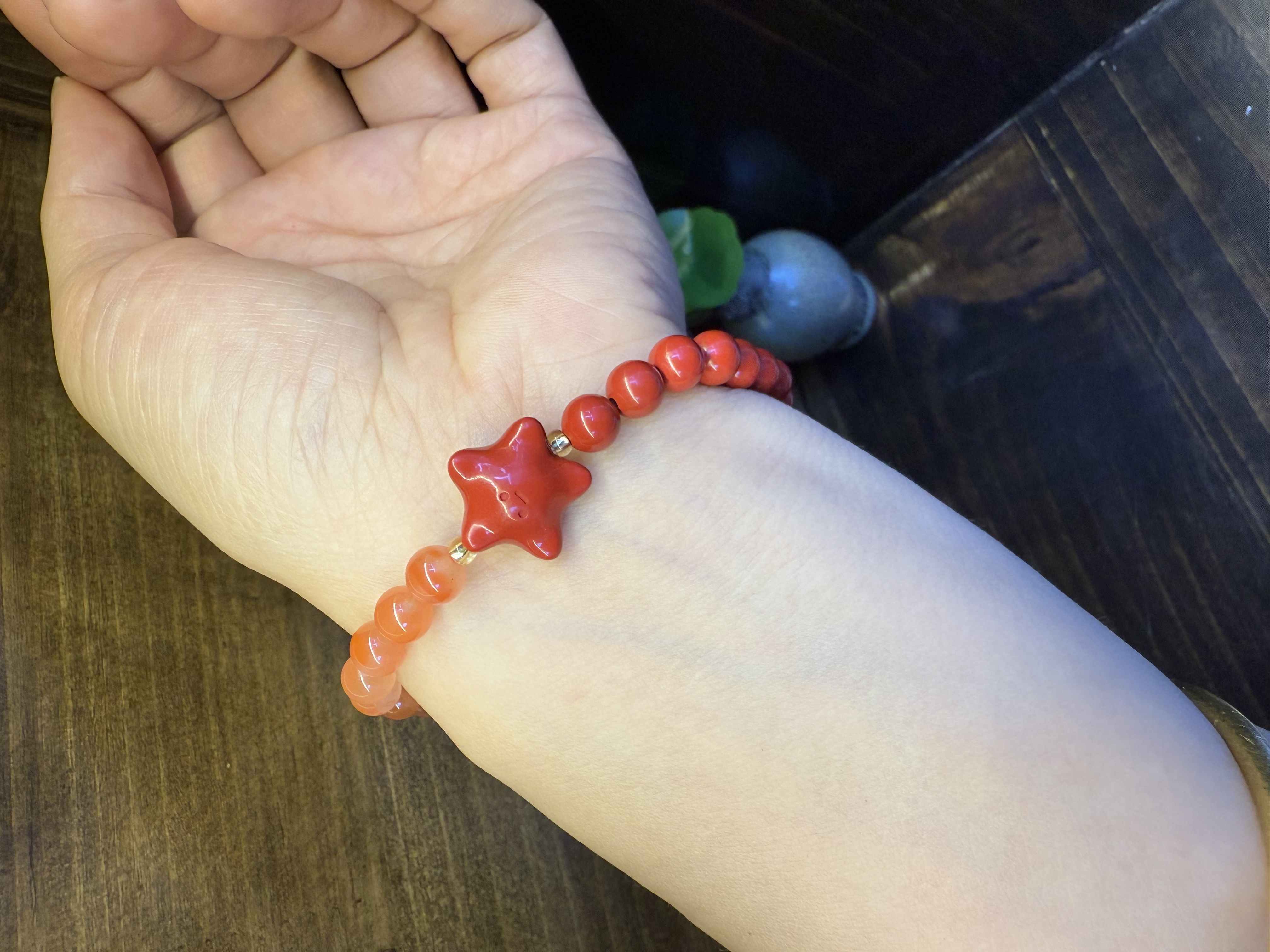 含辰砂工艺品朱砂小海星手串，搭配冰飘南红极美