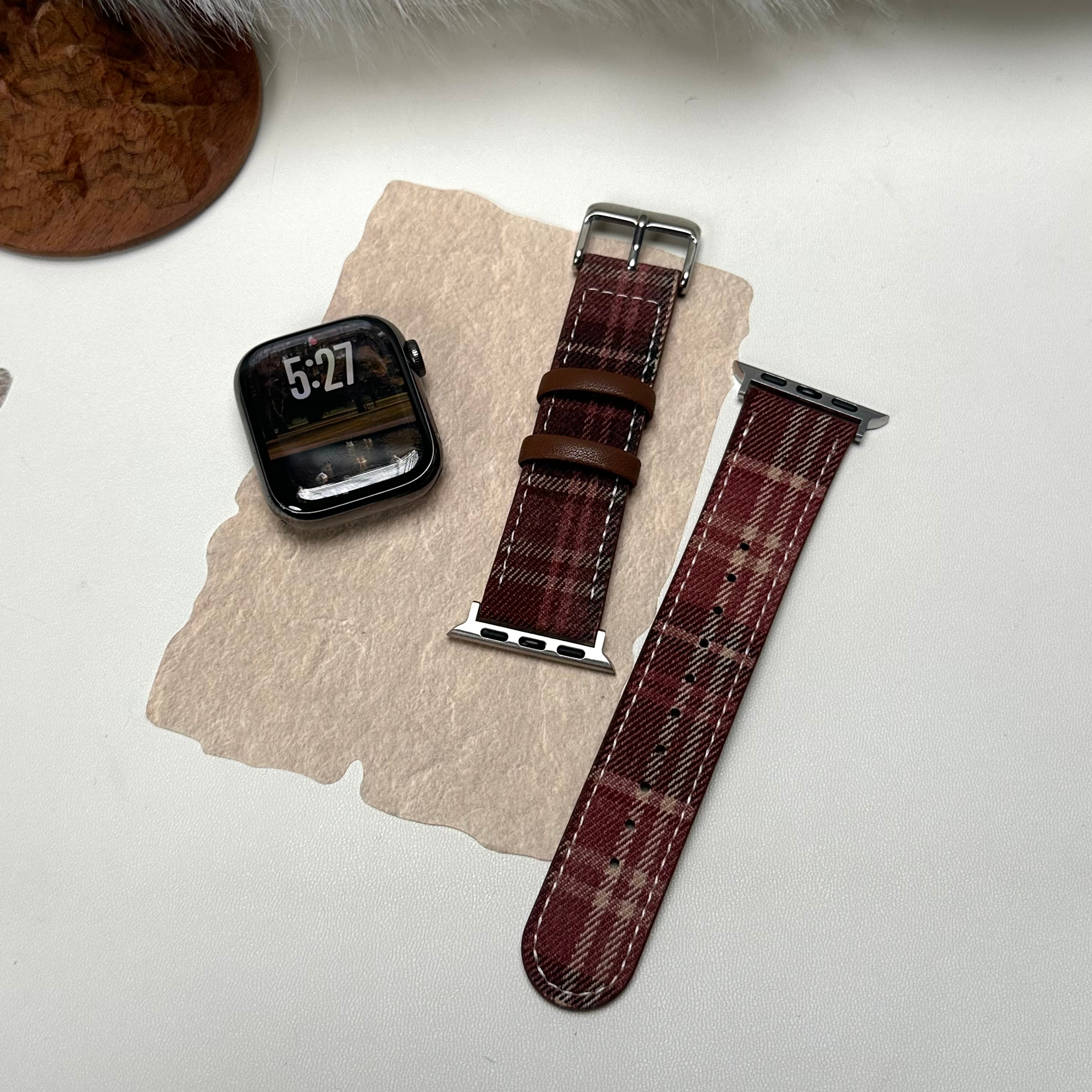 表带哥适用于苹果手表S11表带iWatch10秋冬S9复古8毛呢格纹腕带7