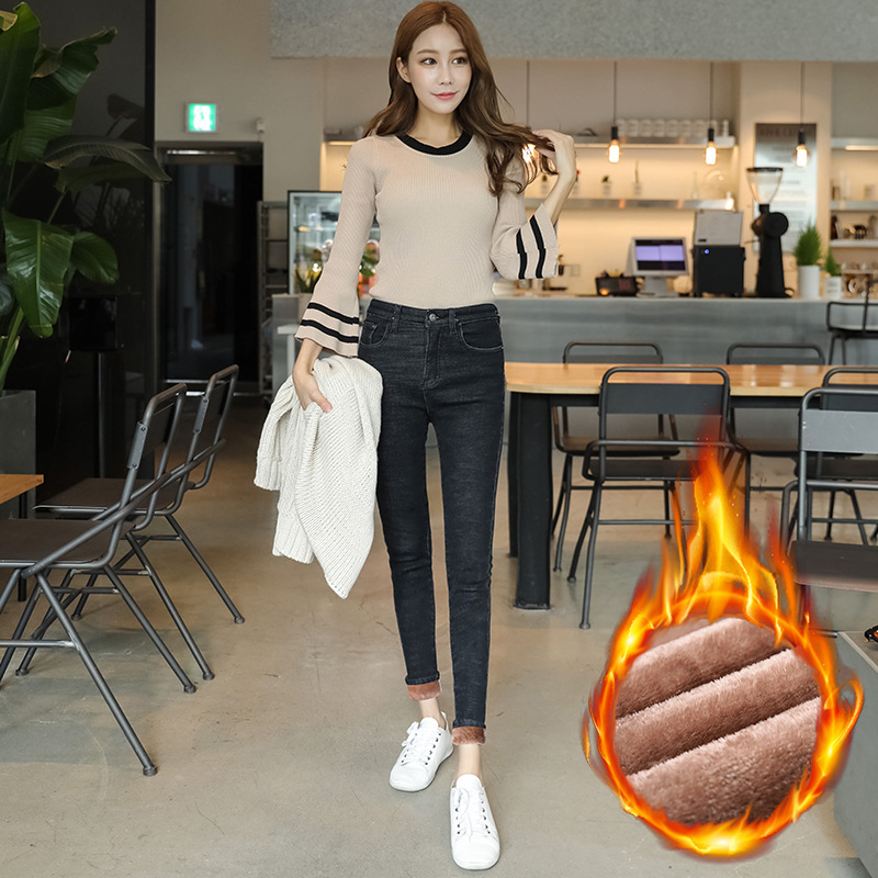 ps9加绒加厚牛仔裤女冬季新款弹力高腰外穿保暖韩版小脚铅笔长裤
