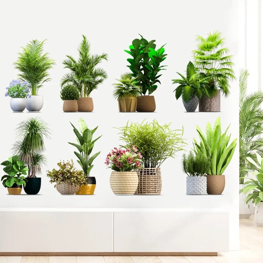 绿植墙上客厅拼贴清新藤条挂坠装饰墙贴画风景pvc平面仿真花朵