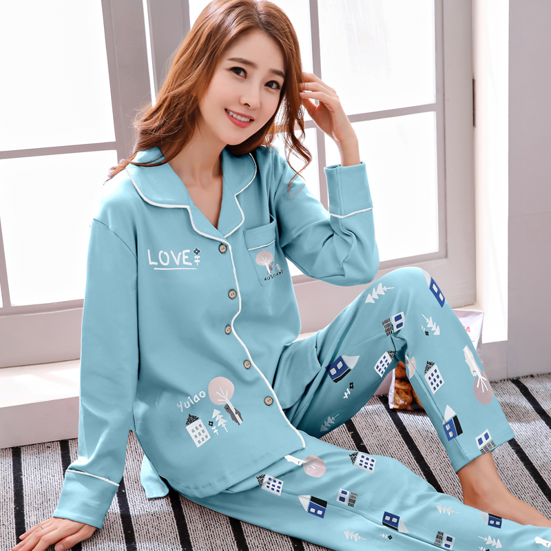 浪莎2025年新款睡衣女春秋夏季纯棉长袖可外穿家居服宽松夏天套装