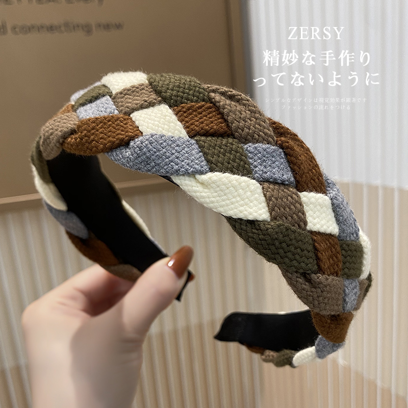 美拉德拼色方格发箍女2025新款洋气时尚外出百搭网红发捆头饰发饰