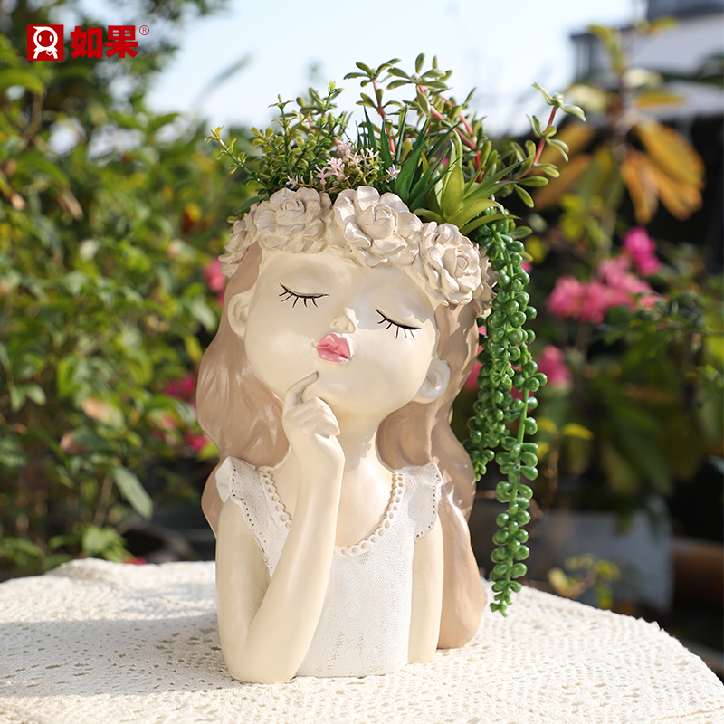 ROOGO/如果创意仙女花盆北欧女孩多肉植物姬小菊花器一对大号摆件