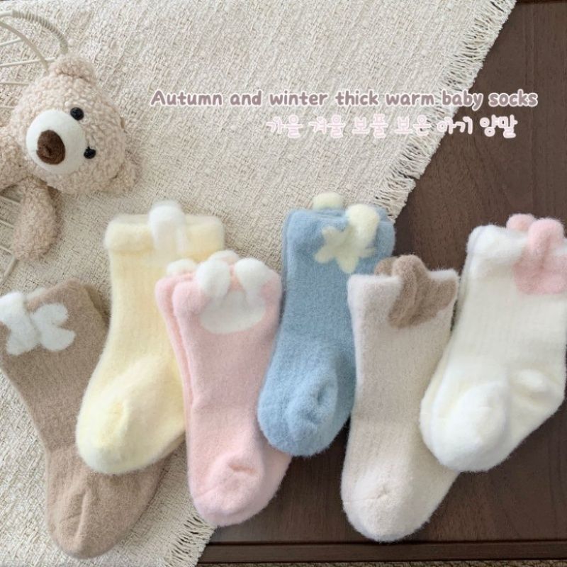 秋冬新生儿厚实松口女童袜子中筒袜婴儿男宝女宝加绒秋冬保暖袜L