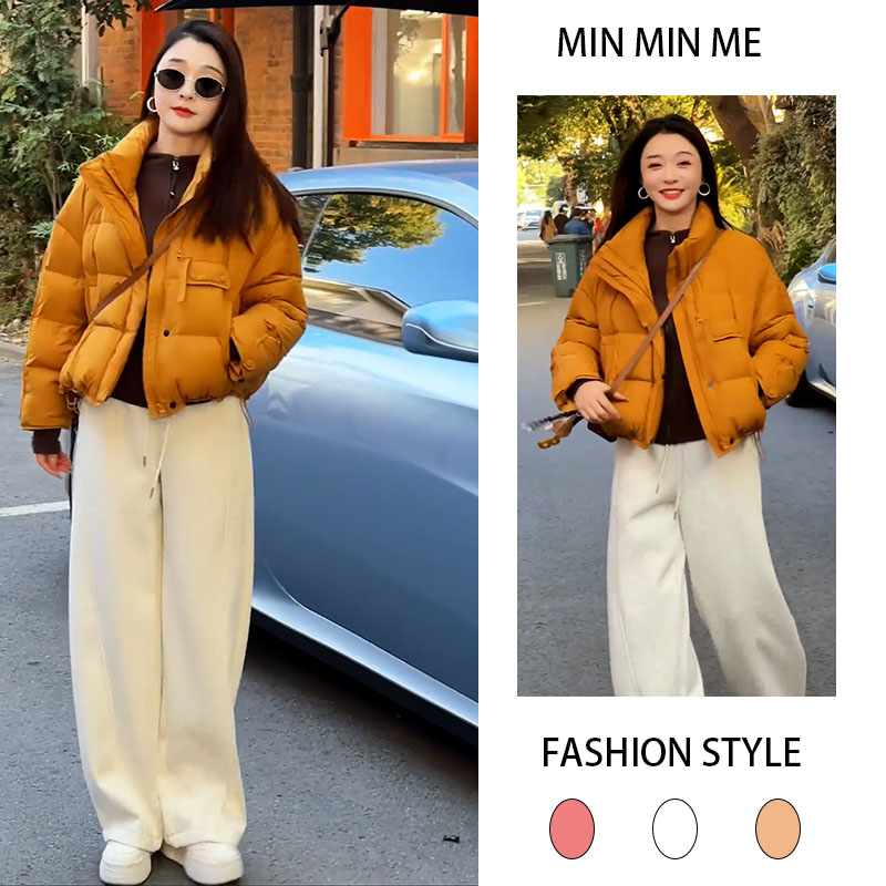 街头风韩式立领棉服外套女搭配加绒休闲阔腿裤气质减龄百搭两件套