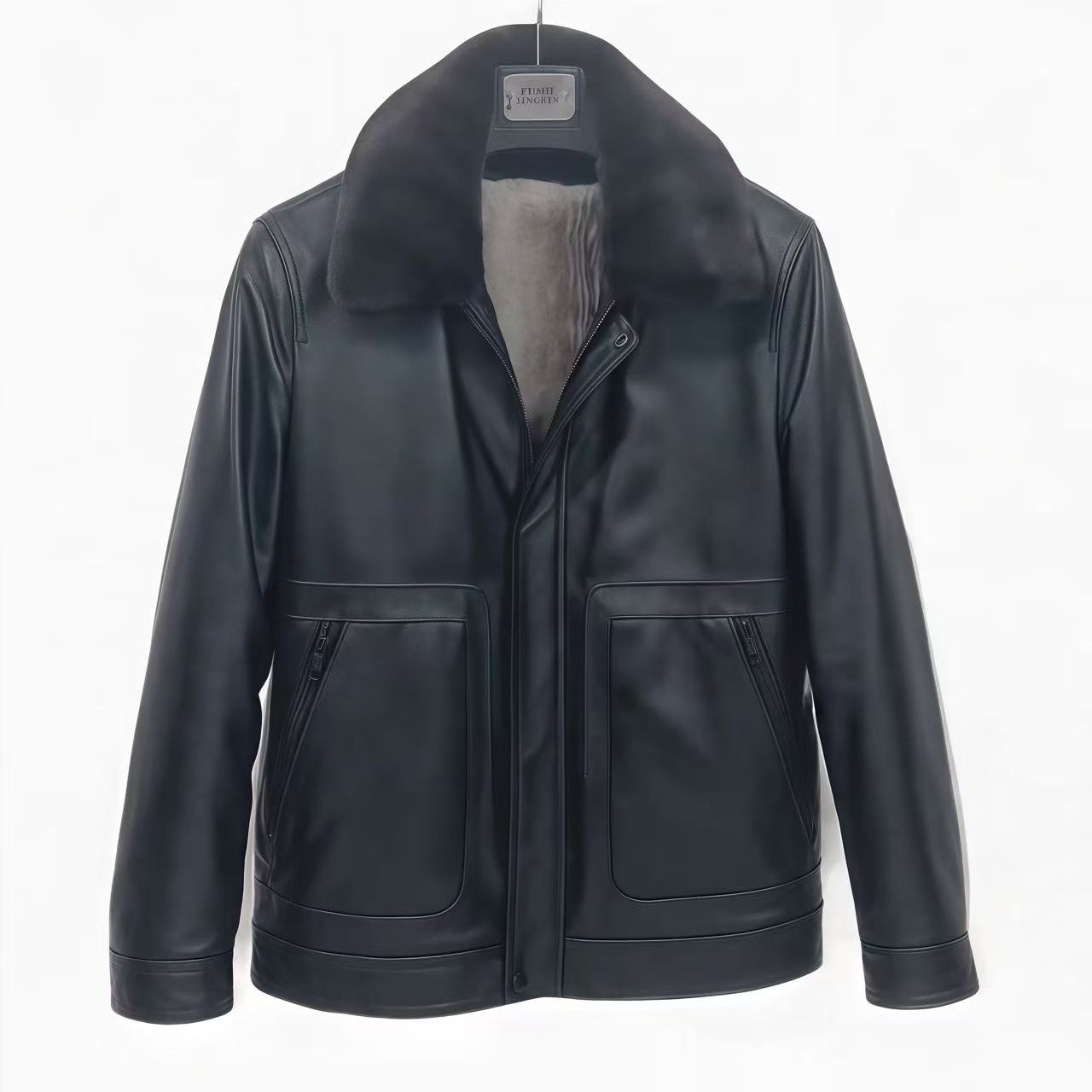 皮城雪豹头层牛皮休闲时尚真皮皮衣商务加绒秋冬皮衣男82051-YR