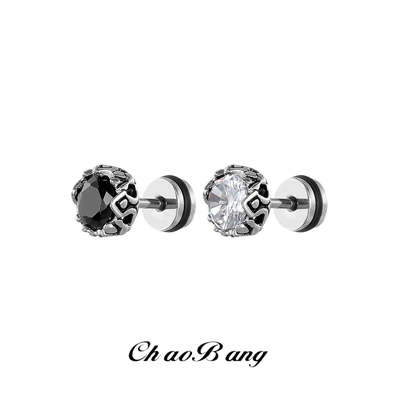 钛钢锆石耳饰 黑白锆石单钻耳钉男女小众高级感配饰百搭痞帅饰品