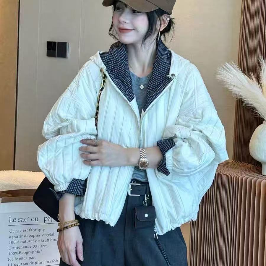 大码欧货开衫薄棉外套女短款秋季2025新款宽松休闲夹克开衫棒球服