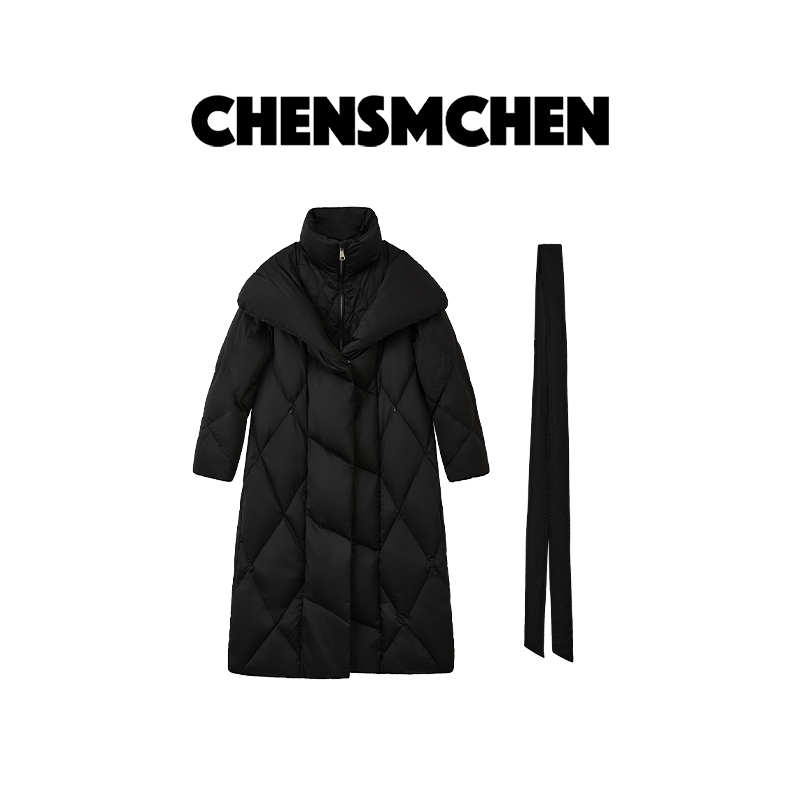 CHENSMCHEN 黑色经典长款保暖鹅绒服女气质百搭羽绒服CSY11199SL
