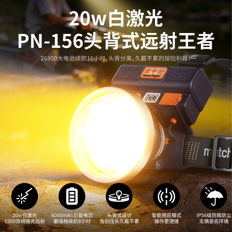 立胜PN-156头灯强光超亮充电头戴式手电筒大功率户外超长续航矿灯